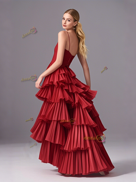 Shop 2025 ANNAKOO Spaghetti Straps Red Tulle Layers A Line Prom Dress With Slit Under 189