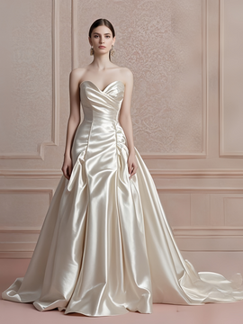 Shop 2025 ANNAKOO Drape Ivory A Line Sweetheart Satin Sleeveless Wedding Dress Under 269