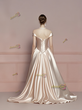 Shop 2025 ANNAKOO Off The Shoulder Satin A Line Wedding Dress With Bowknot Under 198