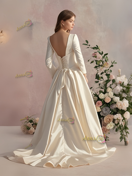 Shop 2025 ANNAKOO Sweetheart Satin A Line Long Sleeve Wedding Dress Under 239