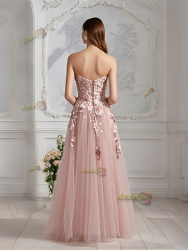 Shop 2025 ANNAKOO Sweetheart Appliques A Line Pink Tulle Flower Prom Dress Under 239