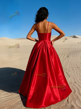 Shop 2025 ANNAKOO Red Deep V Neck Satin A Line Prom Dress Under 138