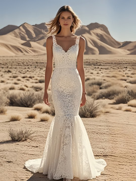Shop 2025 ANNAKOO Trumpet Mermaid Lace Spaghetti Straps Backless Wedding Dress Under 239