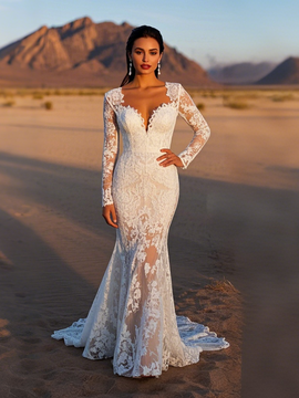 Shop 2025 ANNAKOO Long Sleeve Trumpet Mermaid Lace Sexy Wedding Dress Under 248