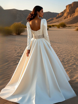 Shop 2025 ANNAKOO Ball Gown Satin Sweetheart Beading Belt Long Sleeve Wedding Dress Under 289