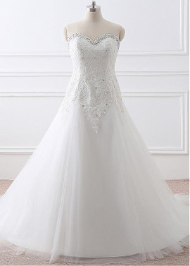 Tulle Sweetheart Beading Plus Size A-line Wedding Dress