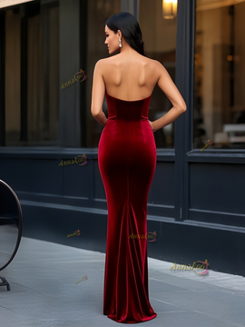 Shop 2025 ANNAKOO Burgundy Sweetheart Ruched Sheath Column Prom Dress With Slit Under 148