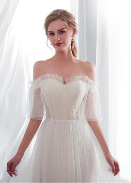 Short Sleeve Tulle Off-the-shoulder A-line Wedding Dress