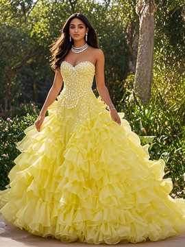 Shop 2025 ANNAKOO Yellow Tulle Sweetheart Ball Gown Beading Prom Dress Under 489