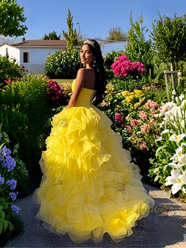 Shop 2025 ANNAKOO Yellow Tulle Sweetheart Ball Gown Beading Prom Dress Under 489