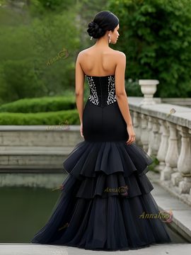 Shop 2025 ANNAKOO Black Sweetheart Beading Crystal Ruffles Trumpet Mermaid Prom Dress Under 498