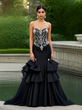 Shop 2025 ANNAKOO Black Sweetheart Beading Crystal Ruffles Trumpet Mermaid Prom Dress Under 498