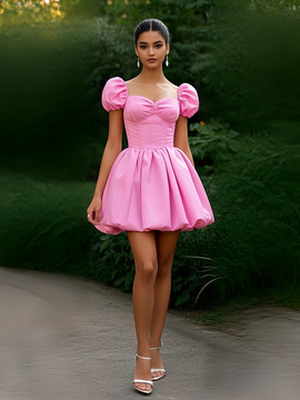 Shop 2025 ANNAKOO Puffy Sleeve Pink Short Mini Satin Homecoming Dress Under 128
