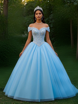 Shop 2025 ANNAKOO Off The Shoulder Tulle Ball Gown Appliques Prom Dress Under 269