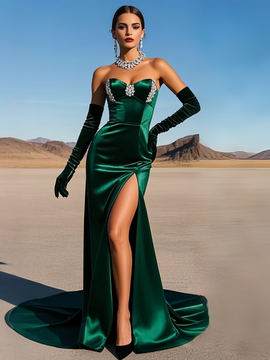 Shop 2025 ANNAKOO Dark Green Trumpet Mermaid Beading Prom Dress With Gloves Under 168