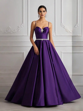 Shop 2025 ANNAKOO Purple Satin Spaghetti Straps A Line Beading Prom Dress Under 169