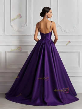 Shop 2025 ANNAKOO Purple Satin Spaghetti Straps A Line Beading Prom Dress Under 169