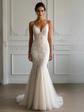 Shop 2025 ANNAKOO Sweetheart Lace Trumpet Mermaid Tulle Backless Wedding Dress Under 249