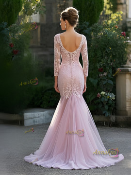 Shop 2025 ANNAKOO Pink Lace Long Sleeve Tumpet Mermaid Prom Dress Under 199