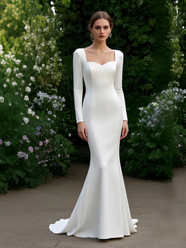 Shop 2025 ANNAKOO Long Sleeve Trumpet Mermaid Satin Wedding Dress Under 198