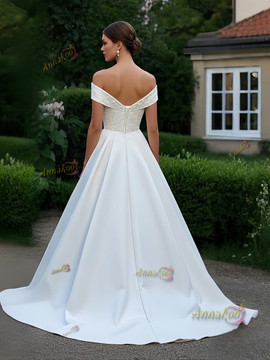 Shop 2025 ANNAKOO Off The Shoulder A Line Satin Appliques Wedding Dress Under 248