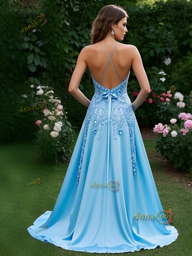 Shop 2025 Annakoo Light Blue Appliques V Neck Appliques Prom Dress Under 199