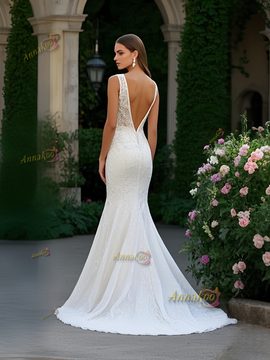 Shop 2025 ANNAKOO Lace Trumpet Mermaid Deep V Neck Backless Wedding Dress With Slit Under 259