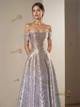 Shop 2025 ANNAKOO Off The Shoulder Gold & Silver A Line Sequin Prom Dress Under 169