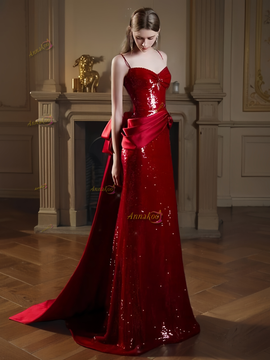 Shop 2025 ANNAKOO Spaghetti Straps Sequin Ruched Trumpet Mermaid Prom Dress Under 169