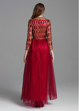 Ready To Ship Long Sleeve Tulle Bateau Sequins A-line Prom Dress 