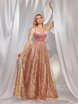 Shop 2025 ANNAKOO Pink Sequin A Line Corss Criss Back Prom Dress Under 99