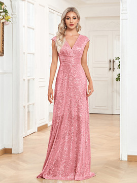 Shop 2025 ANNAKOO Sequin V Neck Champagne Sheath Column Prom Dress Under 99