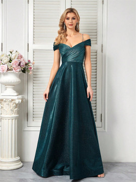 Shop 2025 ANNAKOO Green Off The  Shoulder A Line Ruched Prom Dress Under 129