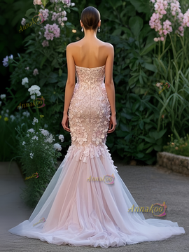 Shop 2025 ANNAKOO Sweetheart Pink Trumpet Mermaid Flower Tulle Prom Dress With Slit Under 289