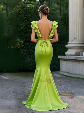 Shop 2025 ANNAKOO Green Ruffles Trumpet Mermaid Satin Sequin Prom Dress With Slit Under 175
