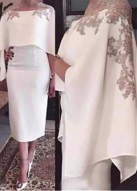 White Satin Jewel  Sheath/Column Mother Of The Bride Dress