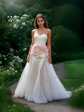 Shop 2025 ANNAKOO Pink Flower Satin & Tulle A Line Prom Dress With Slit Under 289