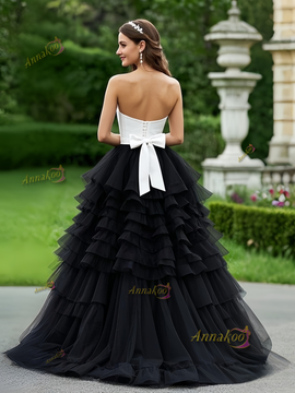 Shop 2025 ANNAKOO White & Black Tulle A Line Ruffles Prom Dress Under 189