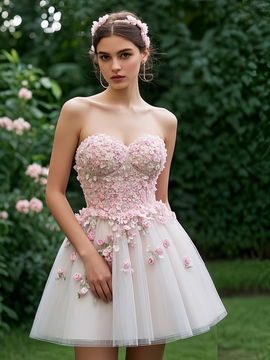 Shop 2025 ANNAKOO Pink Short Mini Flower Sweetheart Tulle Homecoming Dress Under 198
