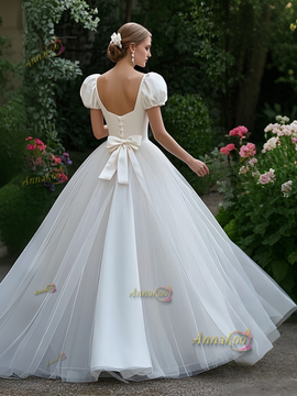 Shop 2025 ANNAKOO Satin Puffy Sleeve Princess A Line Wedding Dress Under 189