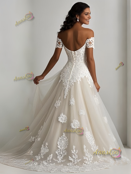 Shop 2025 ANNAKOO Ivory Off The Shoulder Tulle A Line Appliques Wedding Dress Under 229