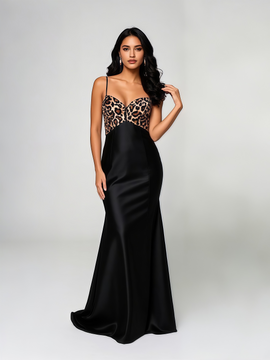 Shop 2025 ANNAKOO Trumpet Mermaid Leapord Satin Black Prom Dress Under 179