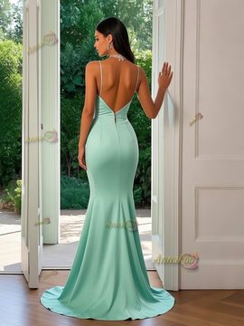 Shop 2025 ANNAKOO Mint Green Trumpet Mermaid Satin Beading Prom Dress With Slit Under 148