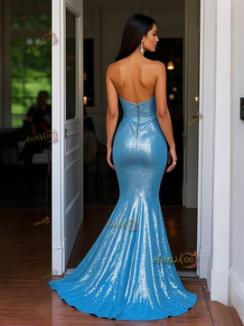 Shop 2025 ANNAKOO Trumpet Mermaid Sequin Sweetheart Blue Prom Dress With Slit Under 138