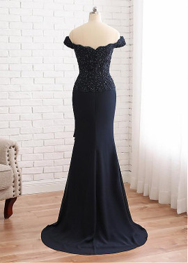  Black Off-the-shoulder Chiffon Mermaid Mother Of The Bride Dress