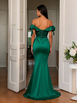 Shop 2025 ANNAKOO Tie Shoulder Green Satin Trumpet Mermaid Prom Dress Under 149