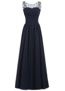 Tulle & Chiffon Scoop Navy Mother Of The Bride Dresses
