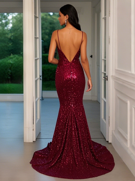 Shop 2025 ANNAKOO  V Neck Burgundy Sequin Trumpet Mermaid Prom Dress Under 118
