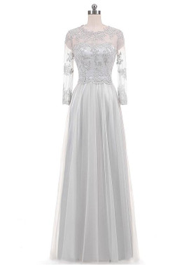 3/4 Length Sleeves Gray  Mother Of The Bride Dresses