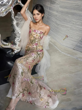 Shop 2025 ANNAKOO Floral Strapless Trumpet Mermaid Prom Dress Under  159